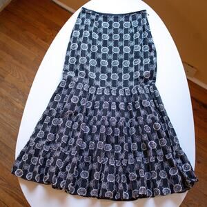 Vintage Skirt Black Maxi with White Embroidery